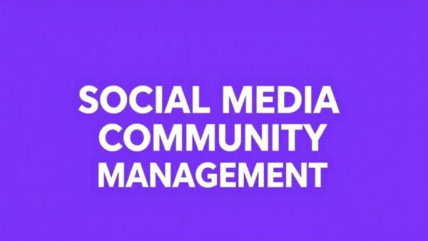Social media community management concept with text on purple background.