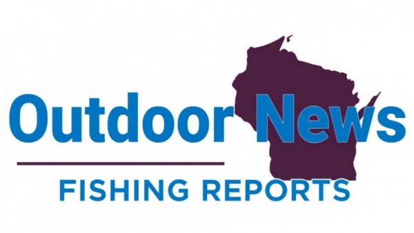Silhouette map of Wisconsin with fishing report logo for Outdoor News
