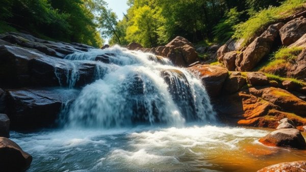 Lush forest waterfall near Lake Superior.