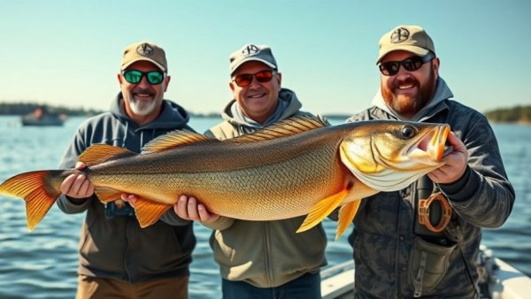 Wisconsin fishing spots: anglers with walleyes on a lake.