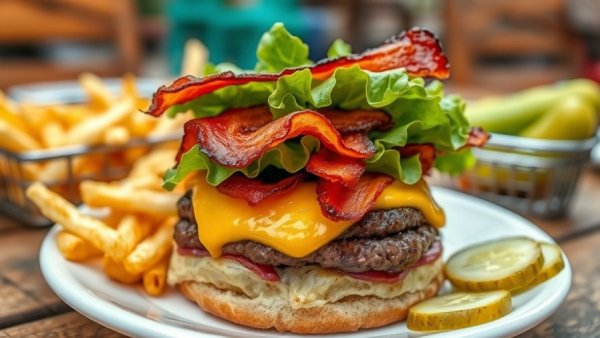 Juicy cheeseburger with bacon, perfect for a Wisconsin vacation meal.