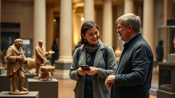 Two adults engaged in Wisconsin family activities at a museum.