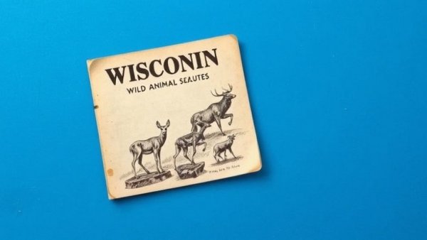 Vintage Wisconsin wildlife statutes booklet on blue backdrop.