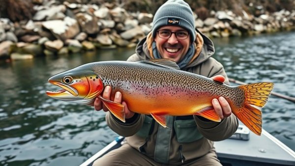 Angler with large brown trout during Wisconsin outdoor activities.