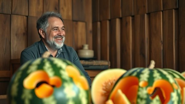 Wisconsin travel discussion with creatively carved watermelons on display.