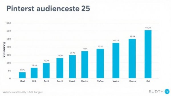 Pinterest marketing strategies bar chart showing audience size by country.