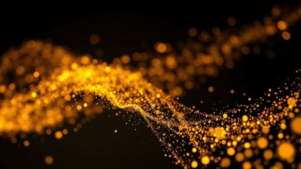 Shiny golden sparkles on a dark background, representing magic.