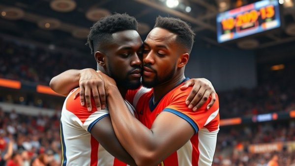 Victor Wembanyama playoff performance embrace in NBA game, close-up.