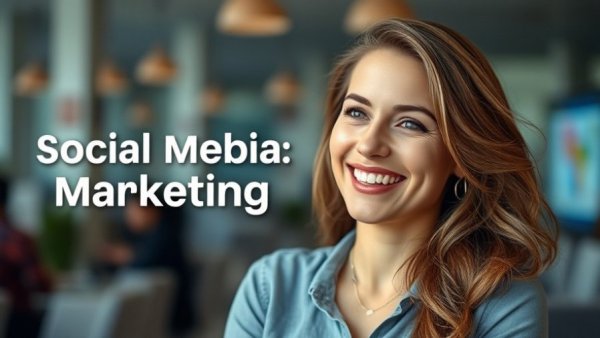 Smiling woman discussing social media marketing strategies.