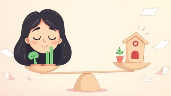 AI productivity gains depicted through a woman balancing finance icons.