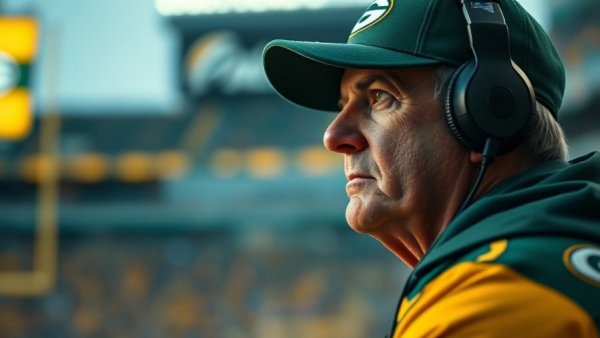 Focused Green Bay Packers coach on field, team schedule insight.