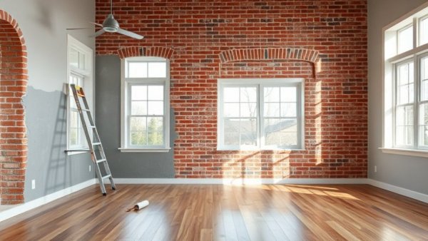 Wisconsin family home remodeling with partial brick wall.