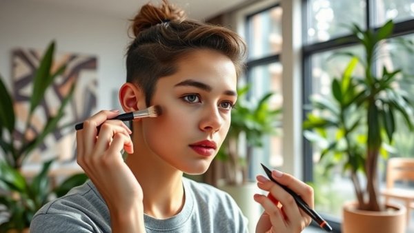 Young content creator demonstrating makeup tutorial for TikTok marketing strategy.