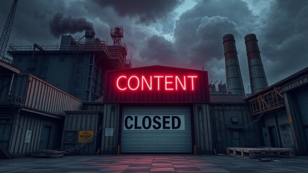 Dramatic content factory closing illustration.