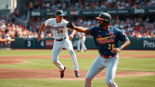 Milwaukee Brewers games action scene with Cardinals player, vibrant field.