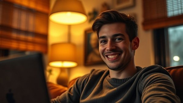 Young man on video call for affiliate marketing online advertising