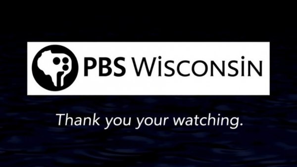 PBS Wisconsin thank you screen with serene water background.