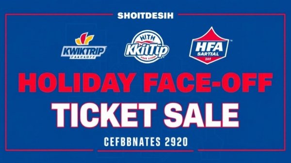 Kwik Trip Holiday Face-Off tickets promotional design with logos and map.