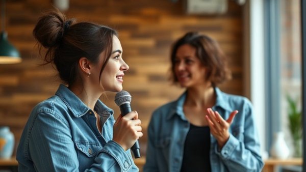 Woman discussing Wisconsin farming facts on a podcast