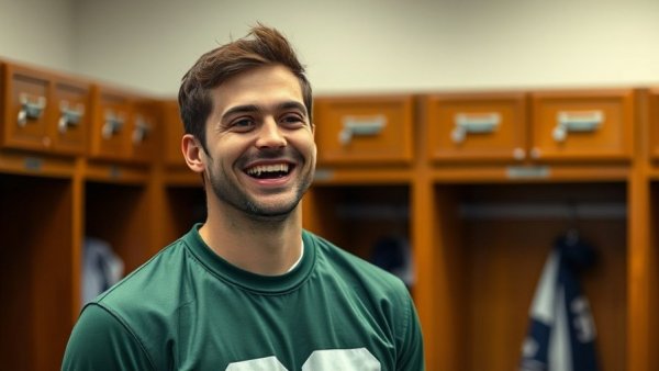 Wisconsin outdoor recreation fan smiling indoors in Packers gear.