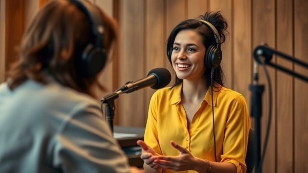 Podcast discussion in Racine County setting, wooden background