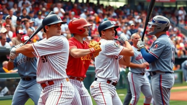 2025 NFL Draft scene with baseball players in action, vibrant stadium.
