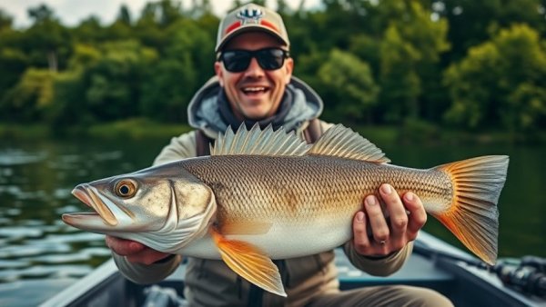 Rare walleye fishing in Wisconsin with a large catch and excited angler.