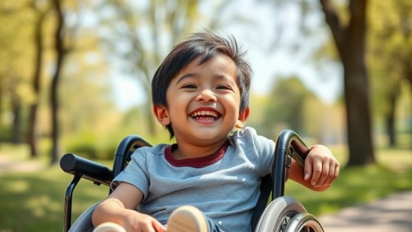 Wisconsin health and wellness: child in wheelchair smiling outdoors