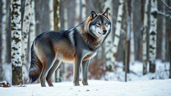 Majestic wolf in snowy Wisconsin forest for outdoor activities