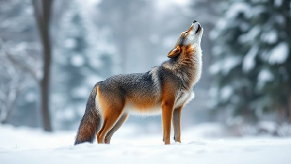 Coyote howling in snow, Wisconsin outdoor activities in winter