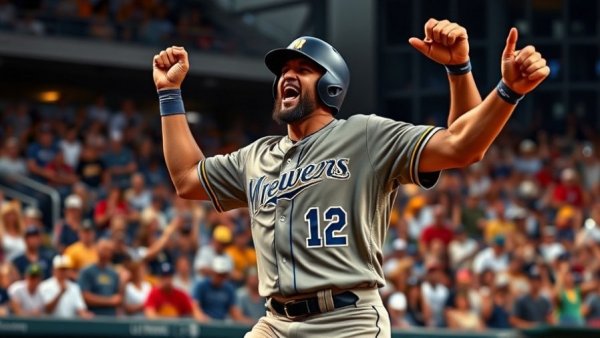 Brewers vs. Cardinals Game Highlights, player celebrating.