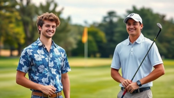 Young men golfing at Wisconsin golf course, in vibrant attire.