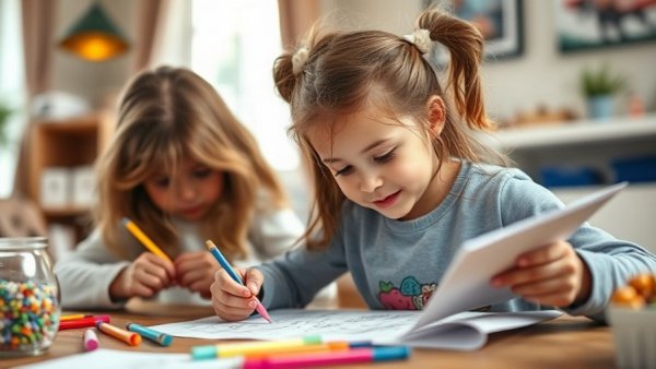Children enjoying Wisconsin family activities, crafting indoors.