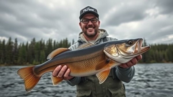 Angler with walleye at scenic Wisconsin fishing spot