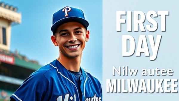 Portrait of a smiling baseball player, Trey Ebel's milestone in Milwaukee.