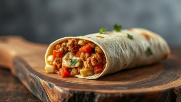 Stuffed burrito with savory fillings, perfect for Authentic Mexican Pantry Staples for Family Meals.