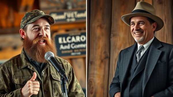 Modern man in camo and vintage Al Capone photo, Al Capone's Wisconsin Hideout.
