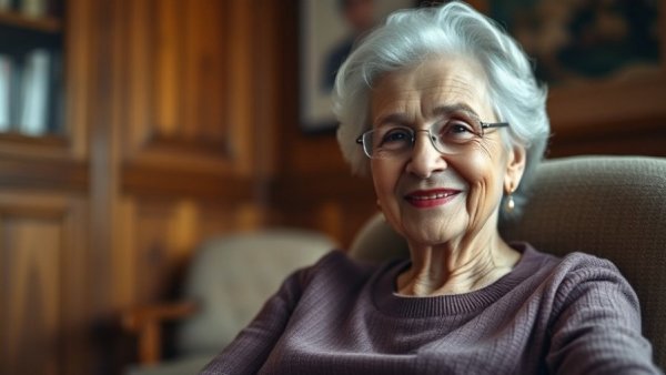 Elderly woman in a warm, well-lit room for Wisconsin travel story.