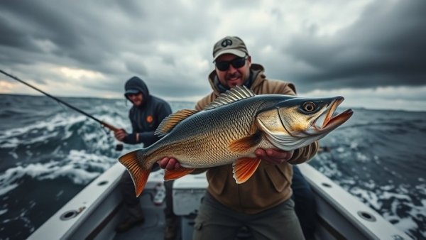 Excited anglers hold large walleye fish during biggest walleye tournament.