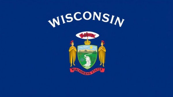 Wisconsin state flag with symbols and colors for health and wellness.