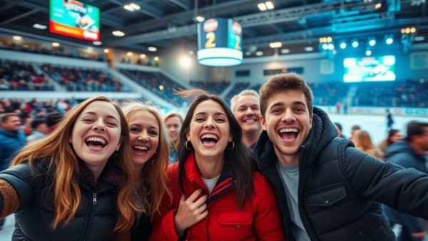 Group having fun at an indoor ice rink event