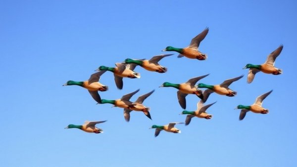 Wisconsin outdoor activities featuring mallard ducks flying