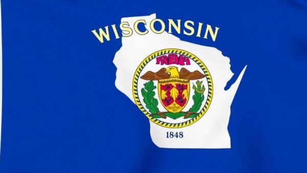 Wisconsin state flag highlighting the seal, symbolizing Wisconsin vaccination programs.
