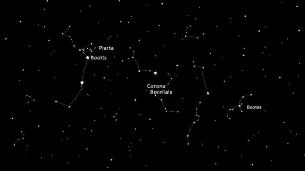 Star map of Bootes and Corona Borealis for Wisconsin stargazing.