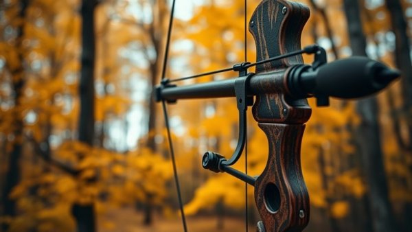 Hunting bow release in fall forest, Wisconsin hunting seasons
