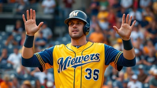 Milwaukee Brewers player celebrates during a game against the Phillies.