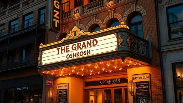 The Grand Oshkosh theater at night, Wisconsin travel