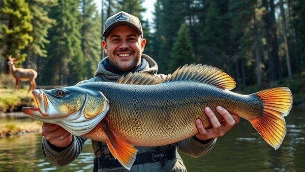 Wisconsin outdoor activities, walleye fishing and deer in forest.