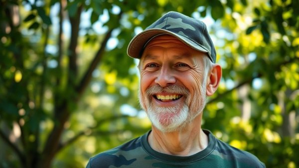 Cheerful man in cap enjoying Wisconsin outdoor activities.
