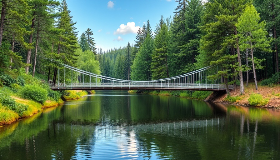 Wisconsin state parks scenic bridge over river in forest.
